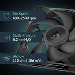 Arctic 140 millimetre case fan showing fluid dynamic bearing structure and integrated pulse width modulation sharing technology cable.