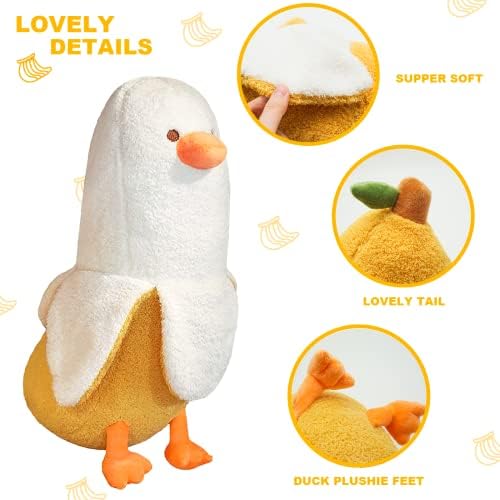 Premium soft fabric texture detail of banana duck plushie twelve inch