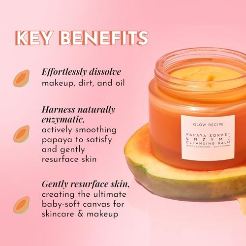 Open jar of Glow Recipe Papaya Enzyme Cleansing Balm showing sorbet texture