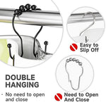 Close up of rust proof metal shower curtain hooks