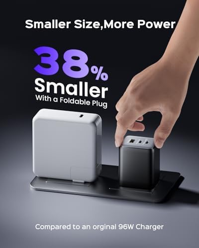 Side view of the black Wegear GaN III power brick highlighting its sleek and travel-friendly dimensions