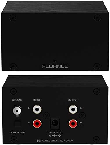 Fluance PA10 audio preamp highlighting the selectable subsonic low frequency filter switch function.