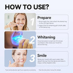 Instructional layout of the JTF mint flavored teeth whitening gel being applied safely.