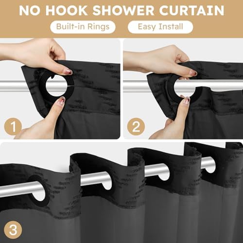 FADOTY ringless bath curtain with snap-in waterproof liner detached