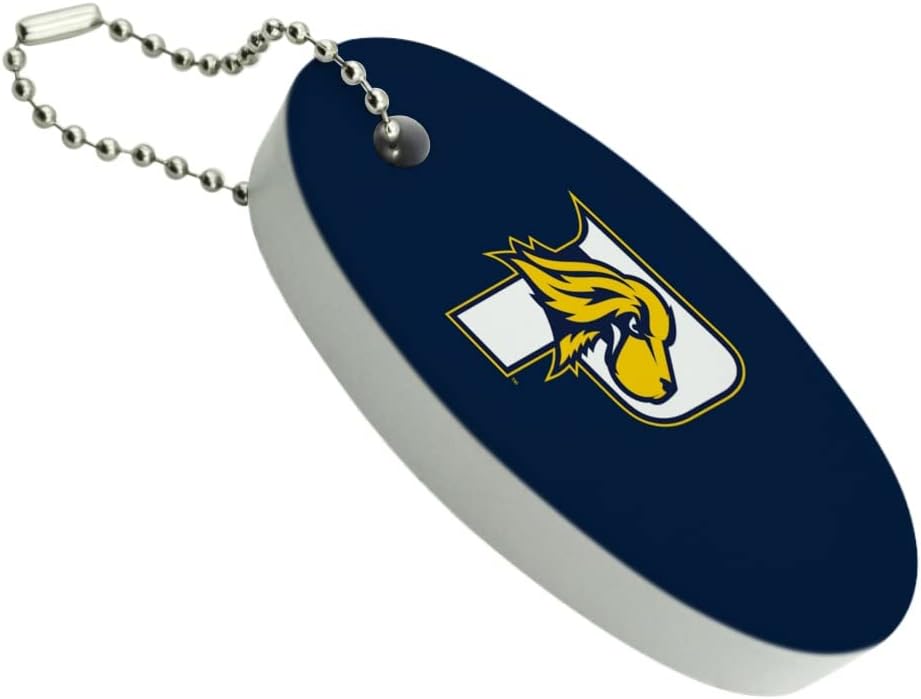 Graphics And More Pace University floating keychain front view showing oval foam buoy design.
