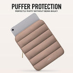 Vandel quilted puffer tablet pouch latte color with zipper closure