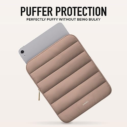 Vandel quilted puffer tablet pouch latte color with zipper closure