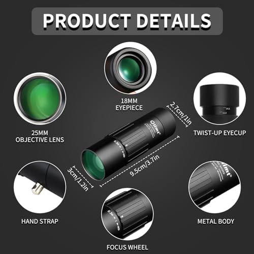 Olimt pocket monoscope side profile showcasing the textured focus wheel and ergonomic handheld design.