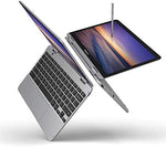 Samsung 2-in-1 touchscreen laptop folded completely into tablet mode with stylus pulled out