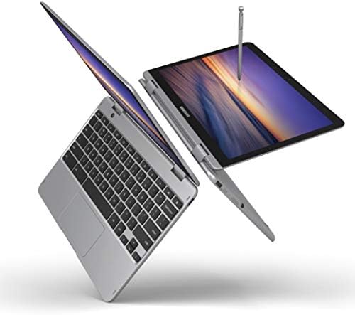 Samsung 2-in-1 touchscreen laptop folded completely into tablet mode with stylus pulled out