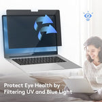 Ultra thin profile view of a closed laptop shell with the magnetic privacy filter attached