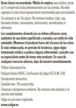 Solgar Chelated Copper supplement nutritional facts label showing trace mineral ingredients