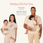 Side view of a parent carrying a toddler comfortably in the Ergobaby hip sling.