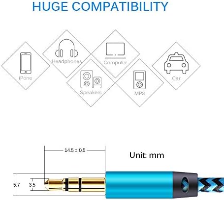 Six pack of multicolored Ailkin 3.5mm stereo aux cords