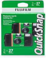 Authentic Fujifilm QuickSnap one time use camera showing built in flash switch.
