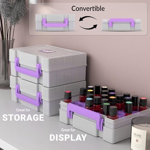 Essential Oil Organizer for 35 Bottles, Hard Shell Storage Case with Shelf Display Lid & Travel Handle, Fits 5ml/10ml/15ml, Roller Bottles, Compatible with Top Brands, Lavender - Image 4