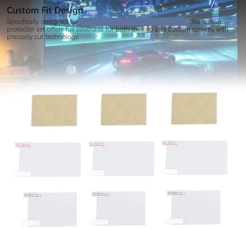 Anti blue light screen guard kit applied to dual screen gaming console.