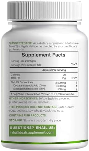 Premium burpless lemon flavored omega 3 fish oil softgels arranged next to the packaging bottle