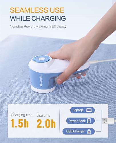 The detachable lint collection bin and charging port of the Beautural electric shaver.