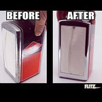 Flitz multi-surface polish showing the protective wax coating on stainless steel.