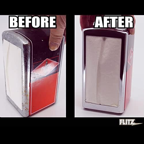 Flitz multi-surface polish showing the protective wax coating on stainless steel.