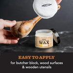 Clark's Cutting Board Wax applied on a wooden butcher block