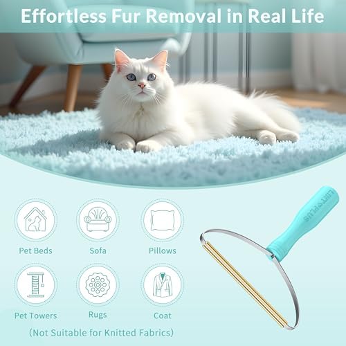 Two pack LINTPLUS carpet rake in blue and green for pet hair removal