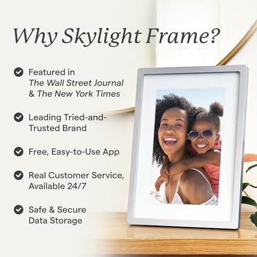 Skylight touch screen smart frame displaying vivid portrait mode photography with crisp resolution.
