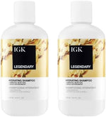 Two bottles of IGK Legendary Hydrating Shampoo displayed for hair care.