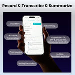 HiDock P1 AI voice transcriber showing integration with wireless Bluetooth earbuds.