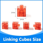 Ten colors of see-through interlocking blocks stacked in rows for counting practice
