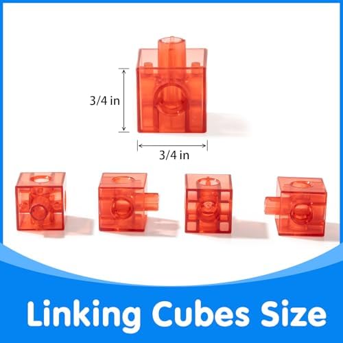 Ten colors of see-through interlocking blocks stacked in rows for counting practice