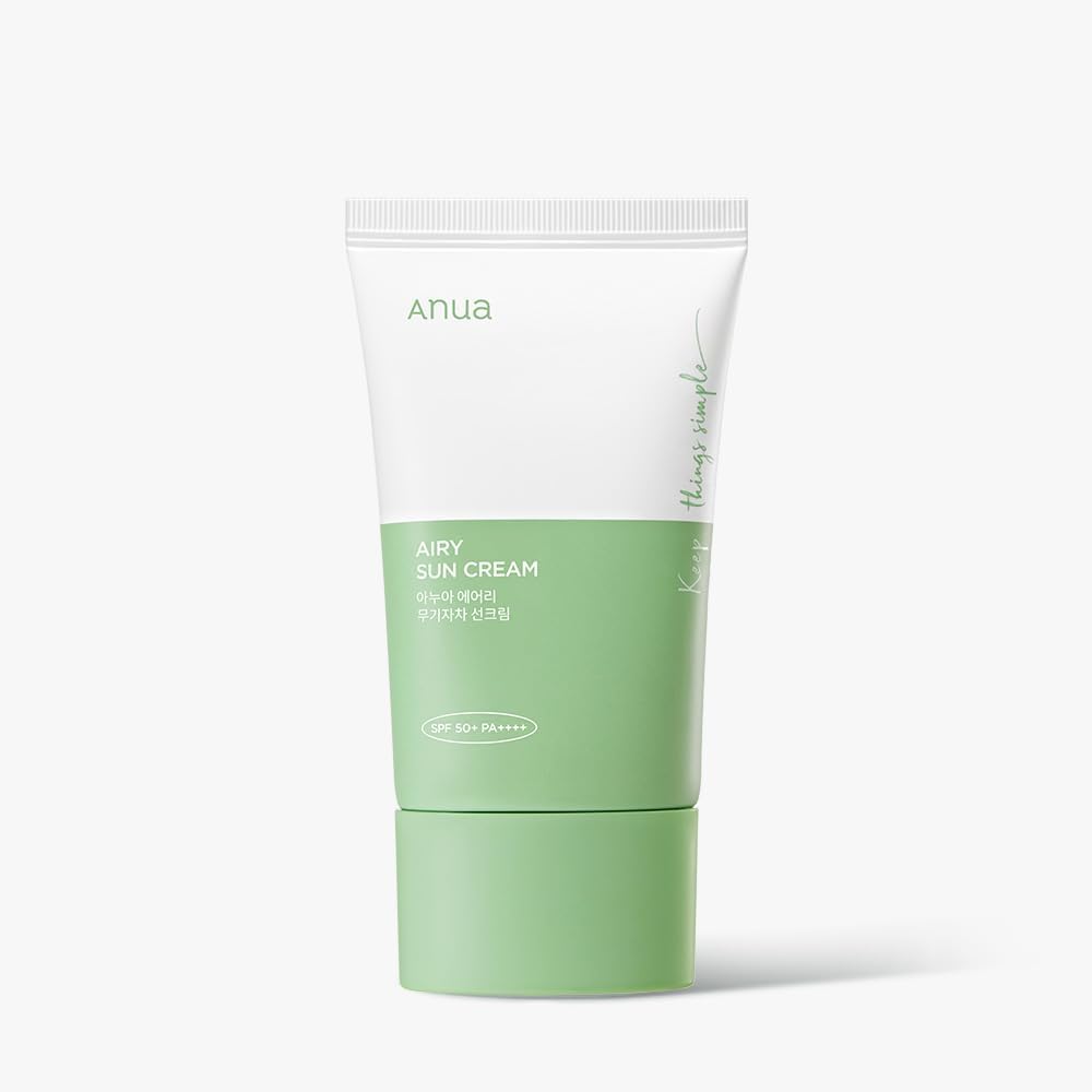 Anua Airy Sun Cream 50ml tube front view for physical UV protection.