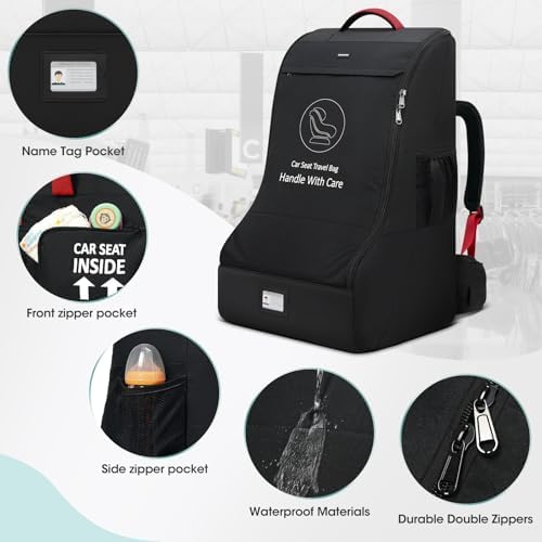 RAINSMORE Padded Car Seat Travel Bag for Airplane Heavy Duty Car Seat Backpack for Air Travel Baby Carseat Cover Bags for Airport Large Car Seats Carrier Fits Car Seats & Booster Seats, Black - Image 5