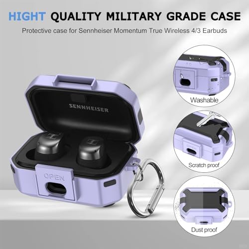 Purple military-grade TPU case with metal carabiner keychain attached