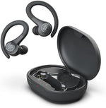 Athlete wearing JLab Go Sport Plus graphite earbuds during a run