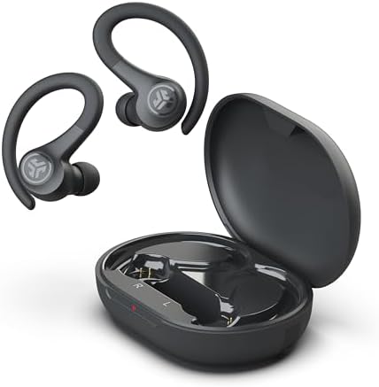 Athlete wearing JLab Go Sport Plus graphite earbuds during a run