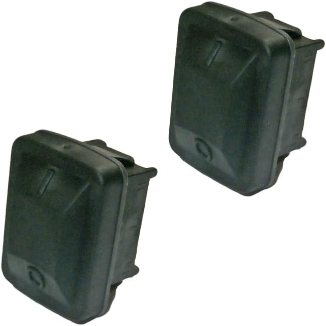 Black and Decker DeWalt genuine replacement switches front view pack of two black rectangular rocker buttons.