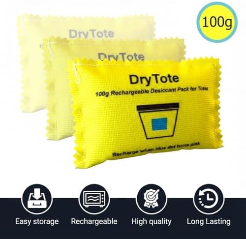 Five pack of DryTote 100 gram silica gel bags with color indicator