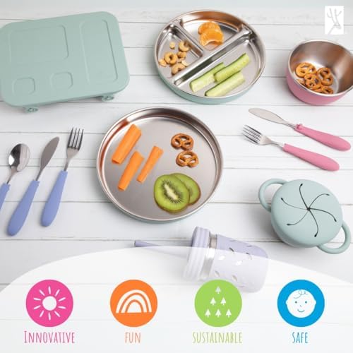 Elk and Friends durable stainless steel dinnerware set for children