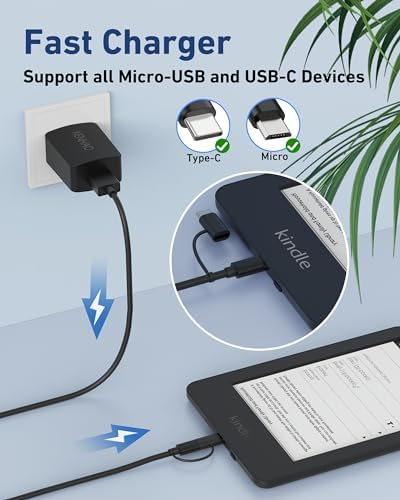 Close-up view of the durable ABS molded connectors on the KENHAO Kindle replacement power cord.