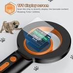 Handheld animal microchip scanner in a professional setting