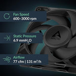 ARCTIC 120 millimeter high static pressure fan black blades close up