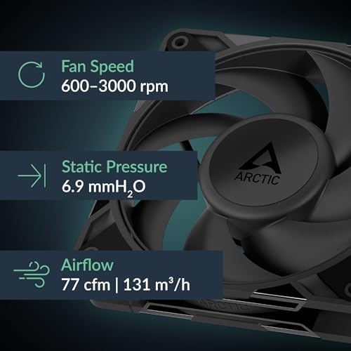 ARCTIC 120 millimeter high static pressure fan black blades close up