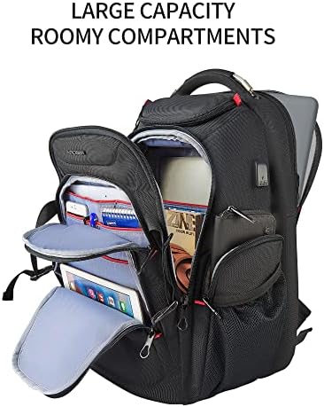 KROSER travel rucksack back panel demonstrating the hidden anti-theft pocket and luggage trolley strap