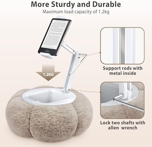 CreaDream adjustable plush phone cushion stand with detachable white snack bowl in khaki color