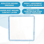 High absorbency medical pad for pressure ulcers and first or second-degree burns close-up view.