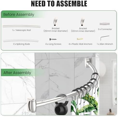 Haryaers curved shower rod installed in a modern bathroom
