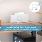 FlenKn wall mounting bracket with Starlink V3 router and power supply installed on a clean white wall.