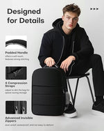 HOTOR black weekend rucksack showing the dust proof invisible zipper closure